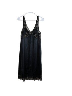 VTG 70s Formfit Rogers Black Lace Accent Satin Lingerie Slip Dress 36T
